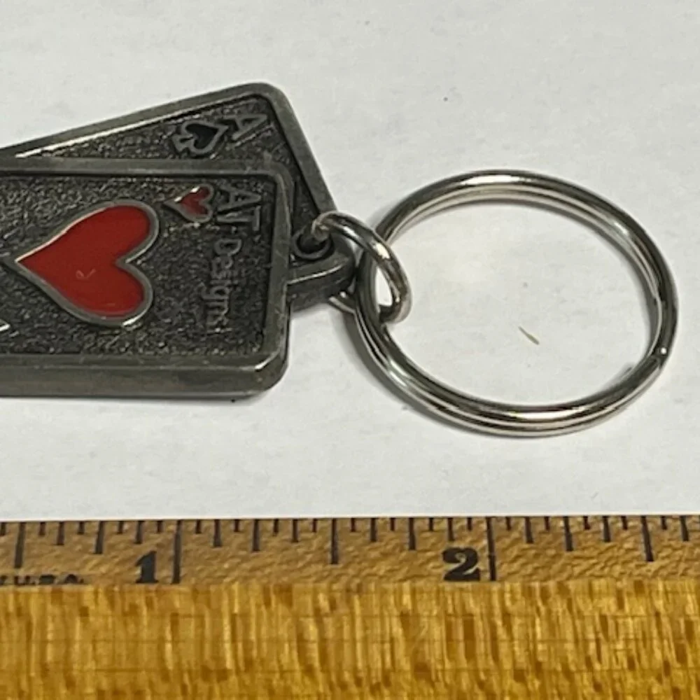 3D Ace of Hearts Playing Card Metal Pewter Key Chain Ring Clip 2.5